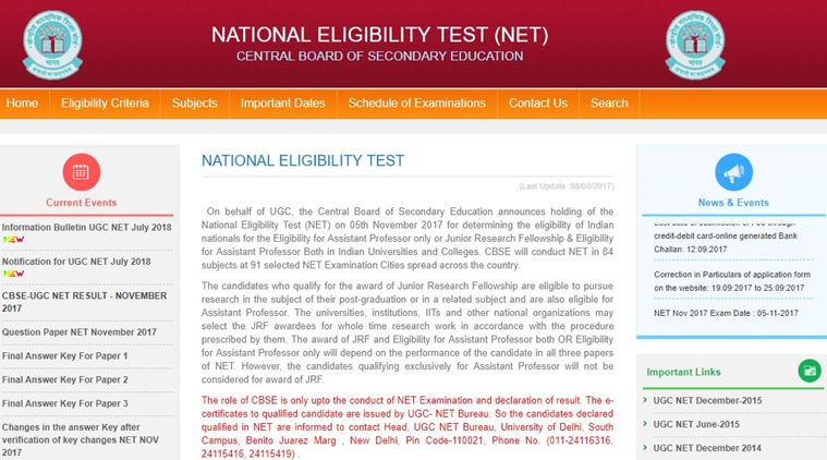 cbse ugc net, ugc net 2018, ugc net july 2018, cbsenet.nic.in
