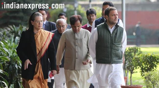Congress President Rahul Gandhi, Sonia Gandhi and other senior leaders arrive at the AICC HQ for the Congress party steering committee meeting in the capital New Delhi on saturday. Express Photo by Tashi Tobgyal New Delhi 170218