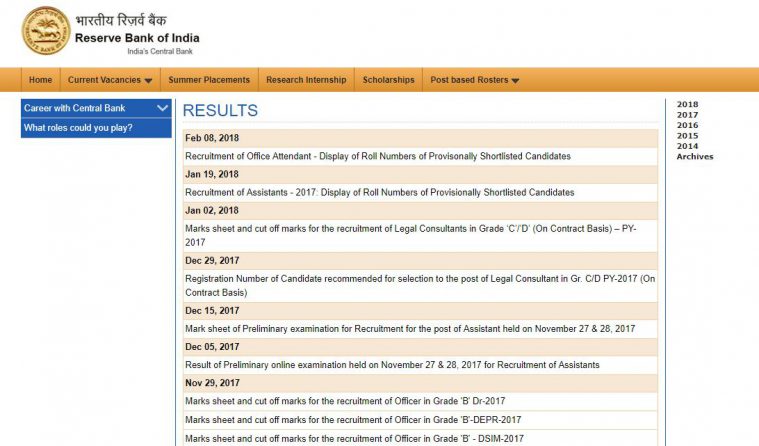 Rbi Office Attendant Exam 2018 Result Declared Check List At Rbi Org In Jobs News The Indian Express