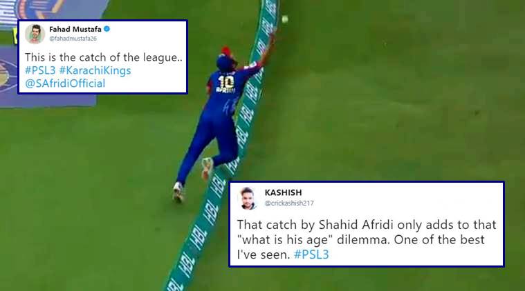shahid afridi, shahid afridi catch, shahid afridi psl 2018 catch, pakistan super league, Shahid Afridi PSL, Shahid Afridi PSL catch, shahid afridi catch twitter reactions, Shahid Afridi Karachi Kings, Karachi Kings vs Quetta Gladiators, sports news, cricket, indian express, indian express news