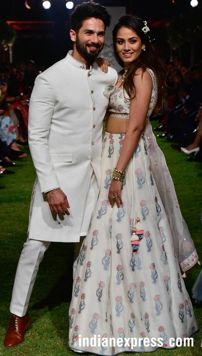 Lakme Fashion Week, Lakme Fashion week celebrity showstoppers, Shahid Kapoor Mira Rajput Anita Dongre, Taapsee Pannu Ritu Kumar, Anita Dongre designs, Ritu Kumar designs, indian express, indian express news