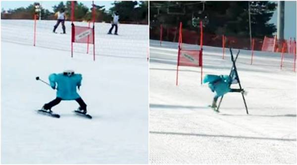 ski robots, robots skiing, robots skiing in show video, viral video of robots, skiing robot vial video,