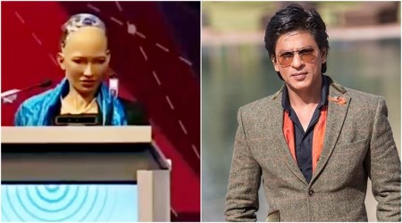 Shah Rukh Khan, Srk responds to first robot, first robot Sophia, Sophia favourite Bollywood actor, SRK Sophia favourite Bollywood actor, robot videos, Indian express, Indian express news