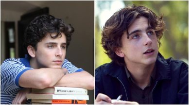 timothee chalamet in call me by your name and lady bird
