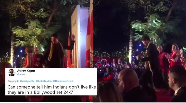 justin trudeau, trudeau in india, trudeau india visit, trudeau bhangra, trudeau indian clothes, trudeau bhangra video, canada house delhi trudeau, trudeau modi meeting, indian express, viral videos, social media viral