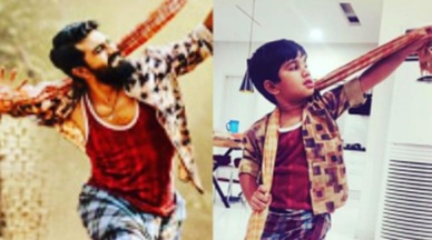 Allu Arjun and son mimic Ram Charan from Rangasthalam