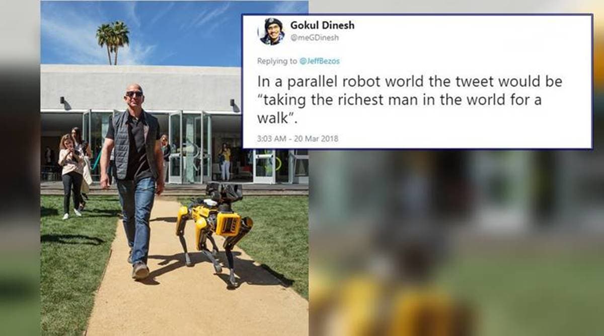 Amazon founder Jeff Bezos, Amazon founder Jeff Bezos picture with dog like robot