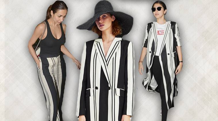 Anushka Sharma, Anushka Sharma latest photos, Anushka Sharma monochrome stripes, Anushka Sharma airport look, Malaika Arora, Malaika Arora latest photos, Malaika Arora fashion, Malaika Arora monochrome stripes, indian express, indian express news