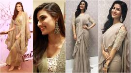 Athiya Shetty, Athiya Shetty latest photos, Athiya Shetty fashion, Athiya Shetty ethnic fashion, Athiya Shetty sari, Athiya Shetty cape sari, Nimrat Kaur, Nimrat Kaur latest photos, Nimrat Kaur fashion, Nimrat Kaur sari, indian express, indian express news
