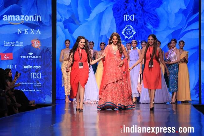 Amazon Fashion Week, Bipasha Basu, Amazon Fashion Week Karishma Sondhi, Karishma Sondhi latest designs, Karishma Sondhi Autumn winter collection, indian express, indian express news