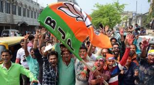 BJP supporters celebrate victory in Tripura