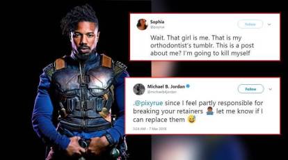 Michael B. Jordan offers to replace fan's retainer after she broke it  watching him shirtless in 'Black Panther' - Good Morning America