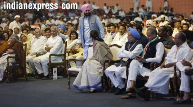 Congress leaders Sonia Gandhi, Navjot Singh Sidhu among others at AICC Plenary. (Express Photo by Anil Sharma)