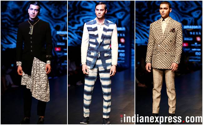 Amazon Fashion Week 2018, AIFW 2018, Bipasha Basu, Kartik Aaryan, Rahul Singh, Pallavi Mohan, Rohit Kamra, Kommal and Ratul Sood, Vineet Bahl, Saaj by Ankita, Pawan Sachdeva, Pearl Academy, Amazon Fashion Week Karishma Sondhi, Karishma Sondhi latest designs, Karishma Sondhi Autumn winter collection, indian express, indian express news