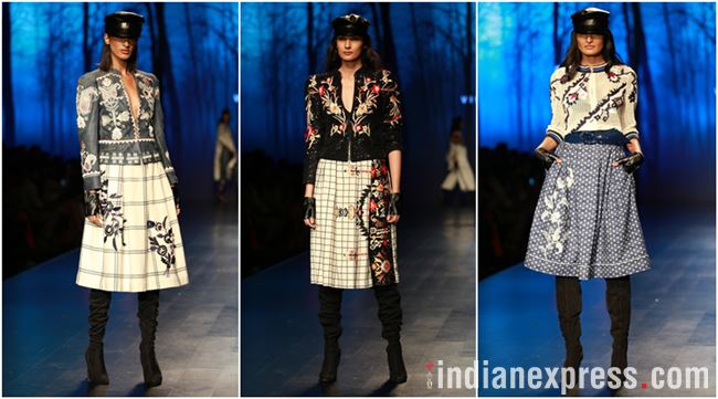 Amazon Fashion Week 2018, AIFW 2018, Bipasha Basu, Kartik Aaryan, Rahul Singh, Pallavi Mohan, Rohit Kamra, Kommal and Ratul Sood, Vineet Bahl, Saaj by Ankita, Pawan Sachdeva, Pearl Academy, Amazon Fashion Week Karishma Sondhi, Karishma Sondhi latest designs, Karishma Sondhi Autumn winter collection, indian express, indian express news