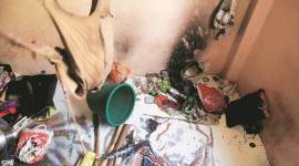 The cause of fire that broke out at a slum in Chembur on Sunday is yet to be ascertained, said a Fire Brigade official. (Janak Rathod)