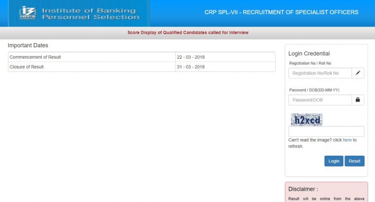 IBPS SO scores, IBPS CRP SPL VII scores, ibps.in, IBPS specialist officer scores