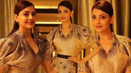 Kajal Aggarwal, Kajal Aggarwal latest photos, Kajal Aggarwal fashion, Kajal Aggarwal Bibhu Mohapatra, Kajal Aggarwal gold outfit, indian express, indian express news
