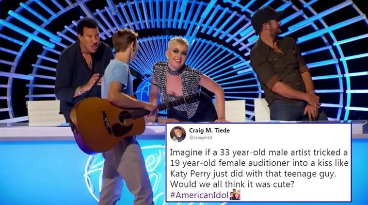 katy perry, american idol, katy perry kisses contestant, katy perry kiss, katy perry kiss contestant on american idol, twitter reaction, indian express, indian express news