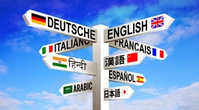language placards in space