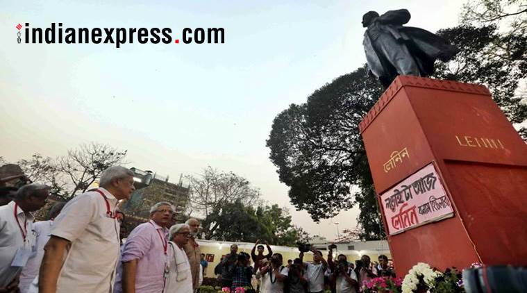 lenin statue, cpim, left front cpi, tripura, forward bloc, dharmatala, russia, communism, indian express