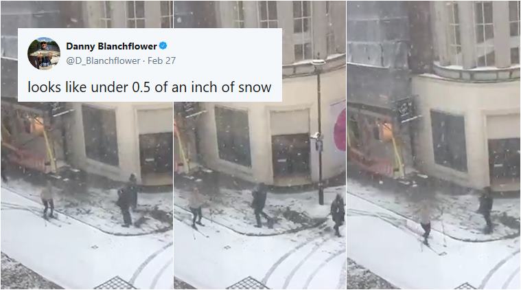 Video It Snowed In London So This Guy Went Skiing Mid Street Trending News The Indian Express