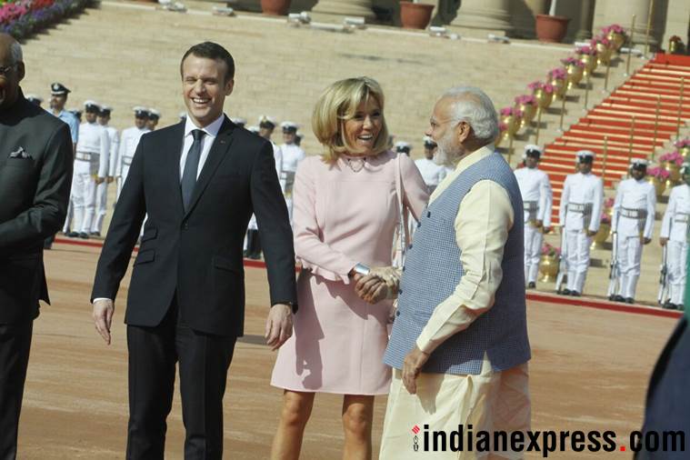 Macron in India, French President, Macron ceremonial reception, Macron Modi, Narendra Modi, India France ties, Indian Express