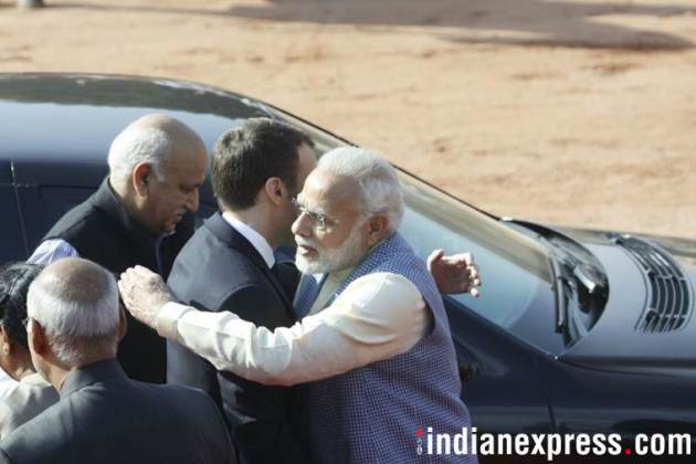 Macron in India, French President, Macron ceremonial reception, Macron Modi, Narendra Modi, India France ties, Indian Express
