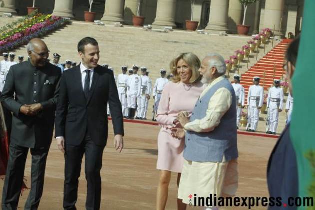 Macron in India, French President, Macron ceremonial reception, Macron Modi, Narendra Modi, India France ties, Indian Express