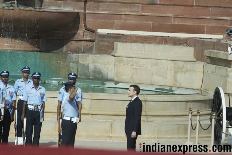 Macron in India, French President, Macron ceremonial reception, Macron Modi, Narendra Modi, India France ties, Indian Express