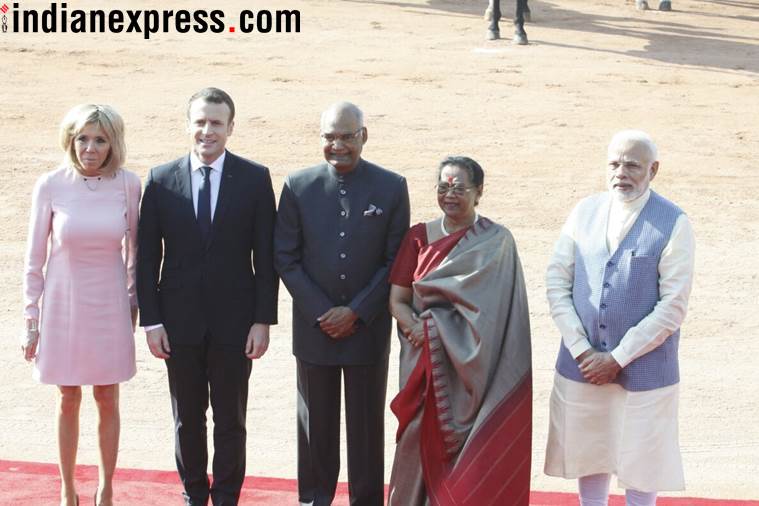 Macron in India, French President, Macron ceremonial reception, Macron Modi, Narendra Modi, India France ties, Indian Express