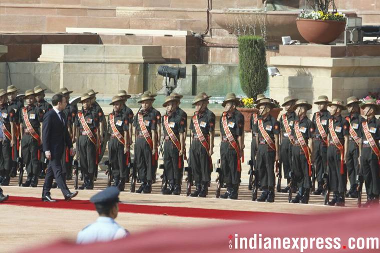 Macron in India, French President, Macron ceremonial reception, Macron Modi, Narendra Modi, India France ties, Indian Express
