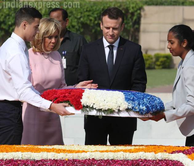 Macron in India, French President, Macron in India photos, French President images, Macron ceremonial reception, Macron Modi photos, Narendra Modi, India France ties, Indian Express