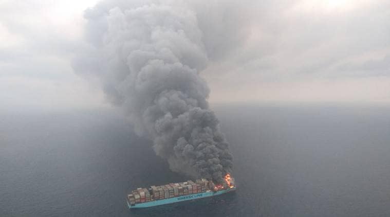 Ship catches fire, Maersk Honam, Container vessel fire, Lakshadweep ship fire, Maersk Honam, Maersk Line fire, Ship with Indians fire, Indian Express