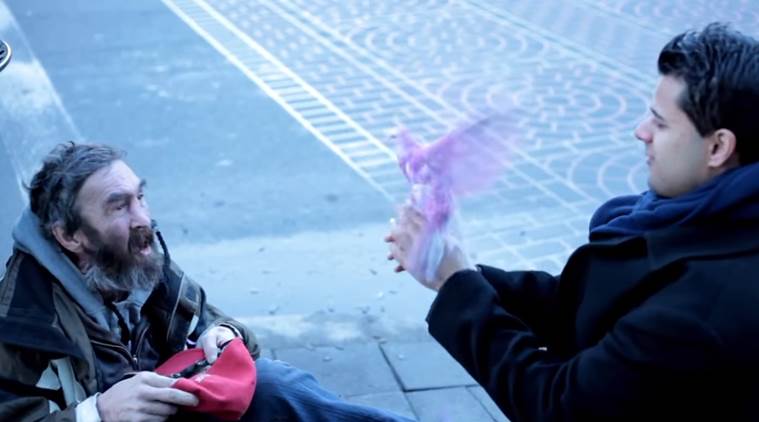 viral video, magician makes homeless man smile, magician makes man smile, heartwarming videos, indian express, indian express news