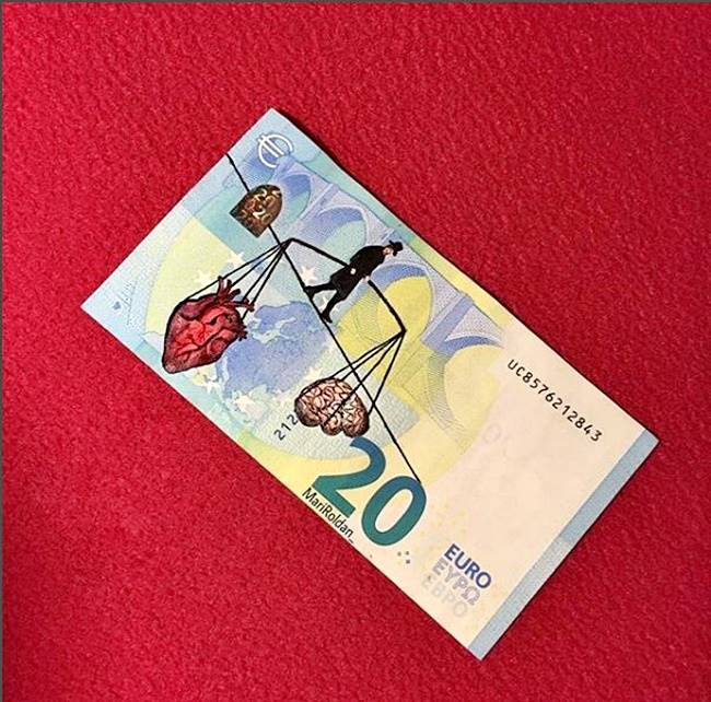 Mari Roldan, Mari Roldan instagram, Mari Roldan artist, Artist Mari Roldan recreates famous paintings using money, paintings on currency notes