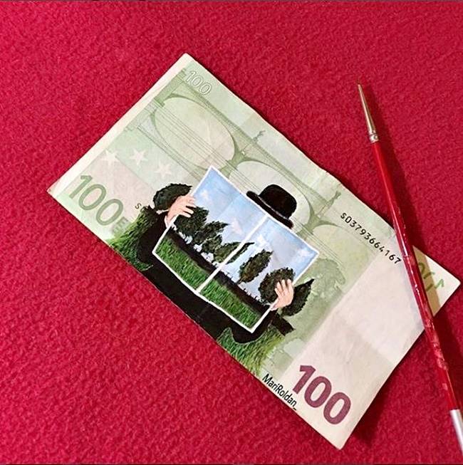 Mari Roldan, Mari Roldan instagram, Mari Roldan artist, Artist Mari Roldan recreates famous paintings using money, paintings on currency notes