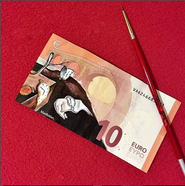 Mari Roldan, Mari Roldan instagram, Mari Roldan artist, Artist Mari Roldan recreates famous paintings using money, paintings on currency notes