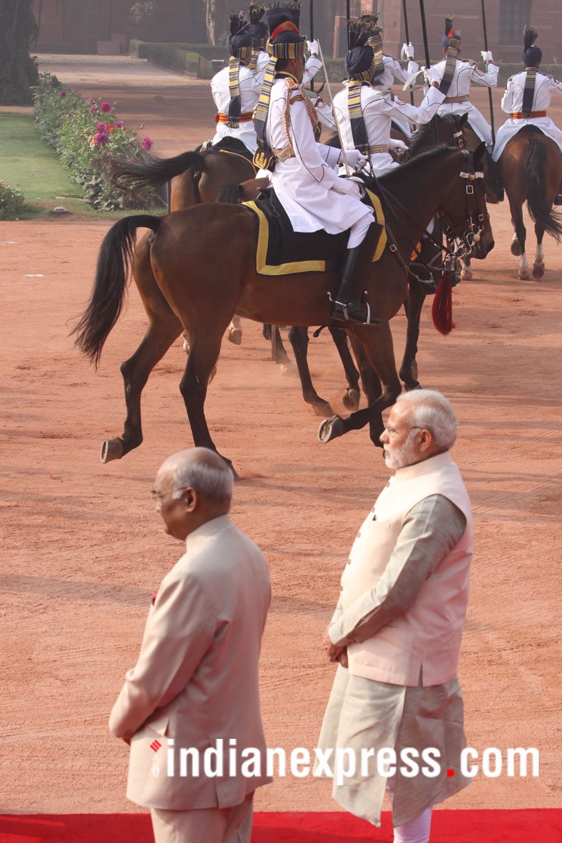 king abdullah photos, jordan king images, abdullah 2 india visit pics, king abdullah modi meet images, jordan kind prez kovind images, rashtrapati bhavan, ceremonial welcome, guard of honour, indian express