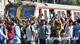 mumbai rail roko govt railway police, grp, rail roko protest, mumbai trains, indian express