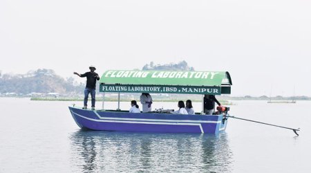 A floating lab on Loktak Lake, about 50 km from Imphal