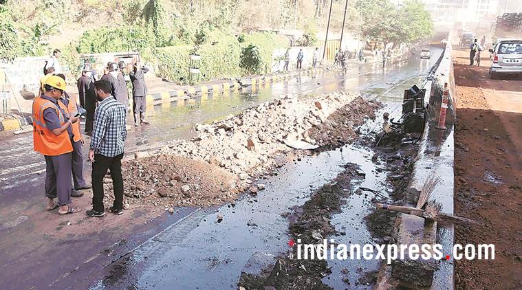 oil tanker, thane, ghodbunder road, patlipada flyover, traffic jam, hirandani estate, indian express