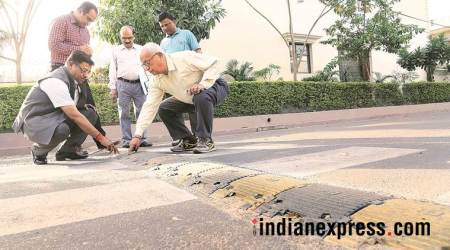 panchkula municipal corp, rumble strips, road safety, small speed breaker, indian express