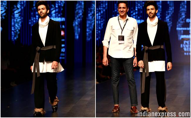 Amazon Fashion Week 2018, AIFW 2018, Bipasha Basu, Kartik Aaryan, Rahul Singh, Saaj by Ankita, Pawan Sachdeva, Pearl Academy, Amazon Fashion Week Karishma Sondhi, Karishma Sondhi latest designs, Karishma Sondhi Autumn winter collection, indian express, indian express news