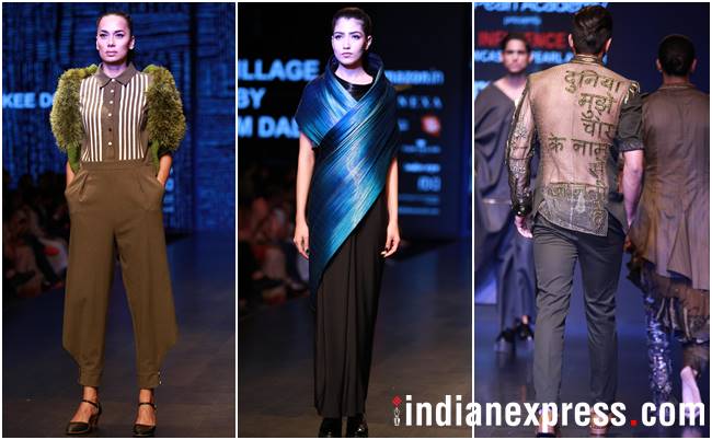 Amazon Fashion Week 2018, AIFW 2018, Bipasha Basu, Kartik Aaryan, Rahul Singh, Pallavi Mohan, Rohit Kamra, Kommal and Ratul Sood, Vineet Bahl, Saaj by Ankita, Pawan Sachdeva, Pearl Academy, Amazon Fashion Week Karishma Sondhi, Karishma Sondhi latest designs, Karishma Sondhi Autumn winter collection, indian express, indian express news