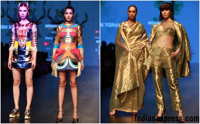 Amazon Fashion Week 2018, AIFW 2018, Bipasha Basu, Kartik Aaryan, Rahul Singh, Pallavi Mohan, Rohit Kamra, Kommal and Ratul Sood, Vineet Bahl, Saaj by Ankita, Pawan Sachdeva, Pearl Academy, Amazon Fashion Week Karishma Sondhi, Karishma Sondhi latest designs, Karishma Sondhi Autumn winter collection, indian express, indian express news