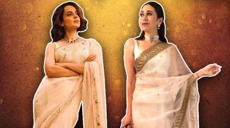 sheer saris, bollywood sheer saris, semi-sheer sari, bollywood semi-sheer saris, Kangana Ranaut, Karisma Kapoor, Manushi Chhillar, Shilpa Shetty, Ileana D'Cruz, Shriya Sharan, Mashuri Dixit, celeb fashion, bollywood fashion, indian express news