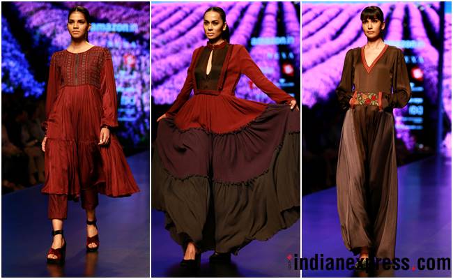 Amazon India Fashion Week AW’18, AIFW 2018, AIFW Day 3, Anju Modi, Shivan and Narresh, Nida Mahmood, Wendell Rodricks, Pinnacle by Shruti Sancheti, Esha Amiin, Gaurav Jai Gupta, celeb fashion, bollywood fashion, indian express, indian express news