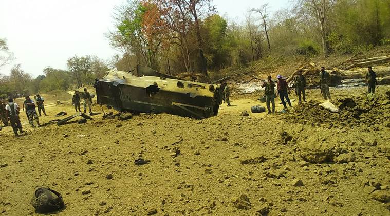 At least nine personnel of the 212 Battalion of the Central Reserve Police Force (CRPF) were killed in a powerful IED blast by Maoists in Chhattisgarh’s Sukma district on Tuesday. (Express photo)