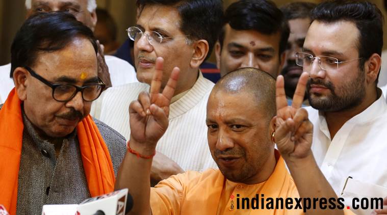 Chief Minister Yogi Adityanath at the party headquarters in Lucknow on Friday. (Express photo/Vishal Srivastav)